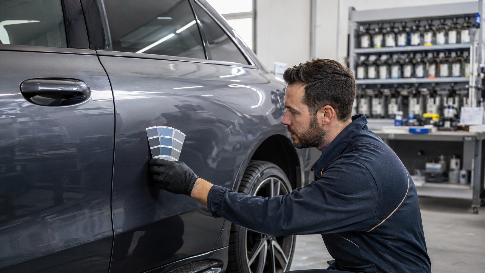 Paint being colour-matched at AS No1 Body Work