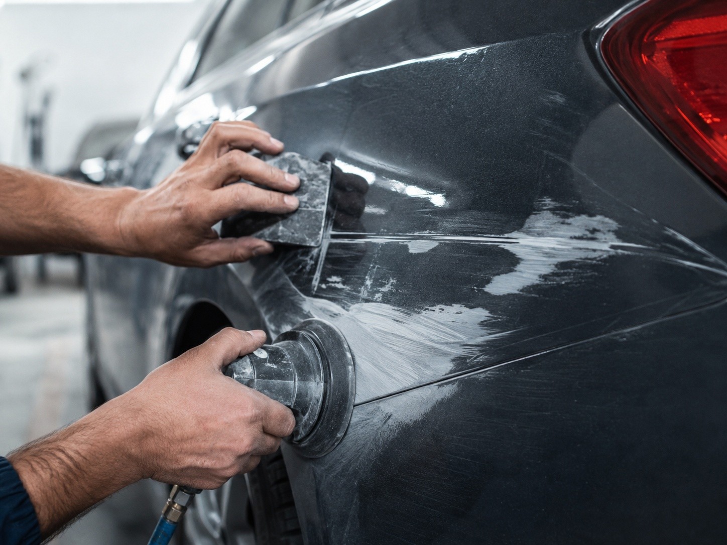 Scratch repair on a car panel at AS No1 Body Work